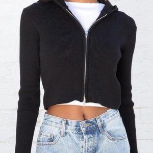 Brandy Melville Black Cropped Double Zip Hoodie